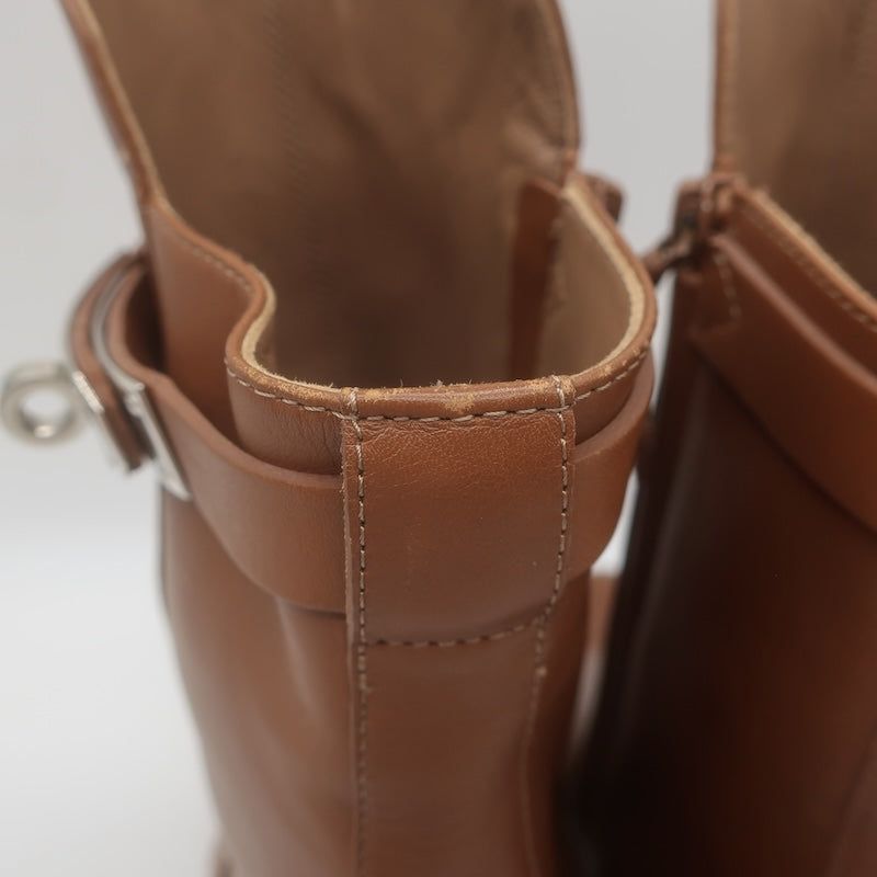 Hermes Joueuse Kelly Lock Ankle Boots Brown Leather Size 38