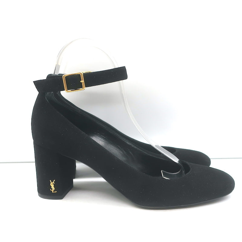 Saint Laurent Loulou Ankle Strap Pumps Black Suede Size 37.5