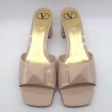 Valentino One Stud Mid-Heel Slide Sandals Nude Patent Leather Size 40.5