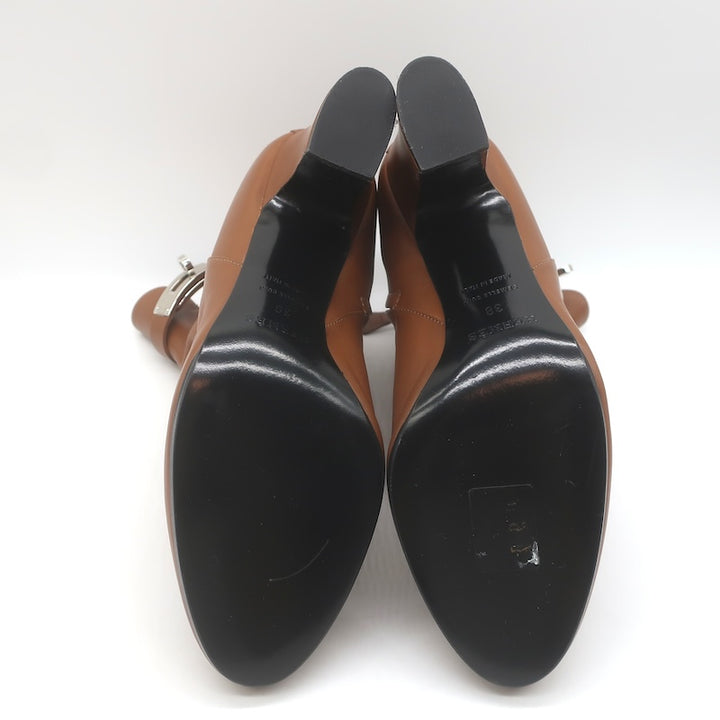 Hermes Joueuse Kelly Lock Ankle Boots Brown Leather Size 38