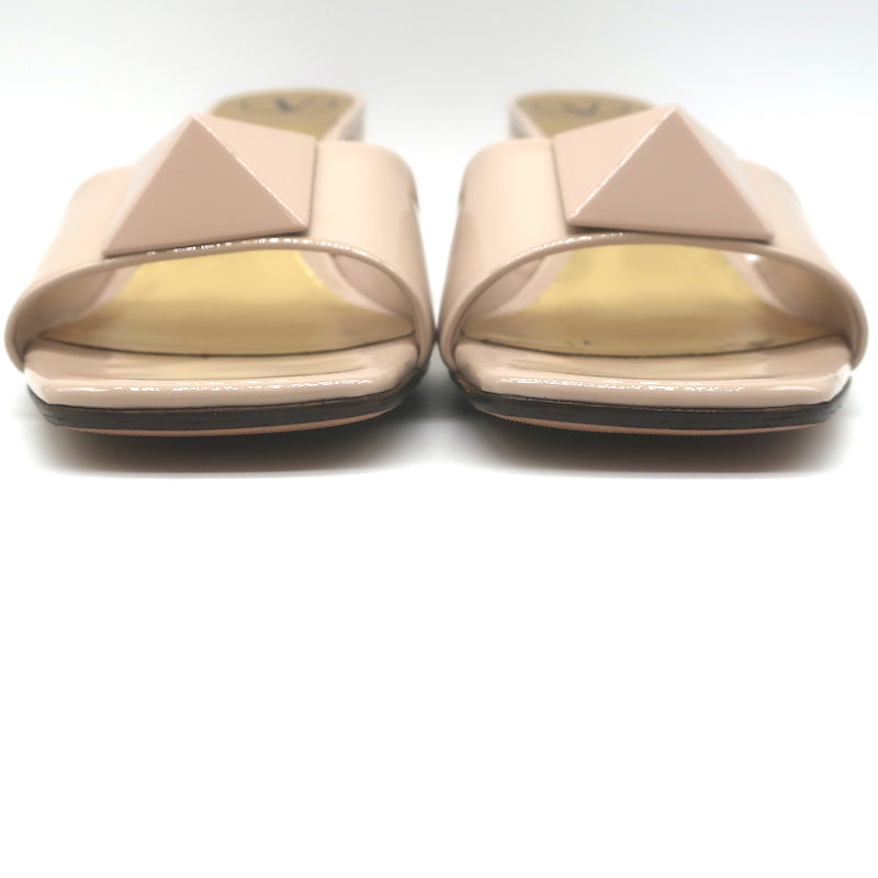 Valentino One Stud Mid-Heel Slide Sandals Nude Patent Leather Size 40.5