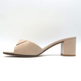 Valentino One Stud Mid-Heel Slide Sandals Nude Patent Leather Size 40.5