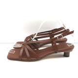 Tibi Brooks Low Heel Slingback Sandals Brown Leather Size 38