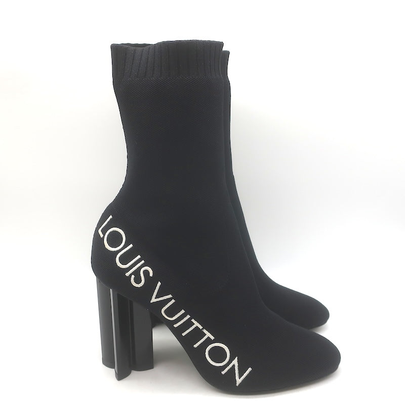 Louis Vuitton Silhouette Embroidered Sock Boots Black Stretch Knit Size 38