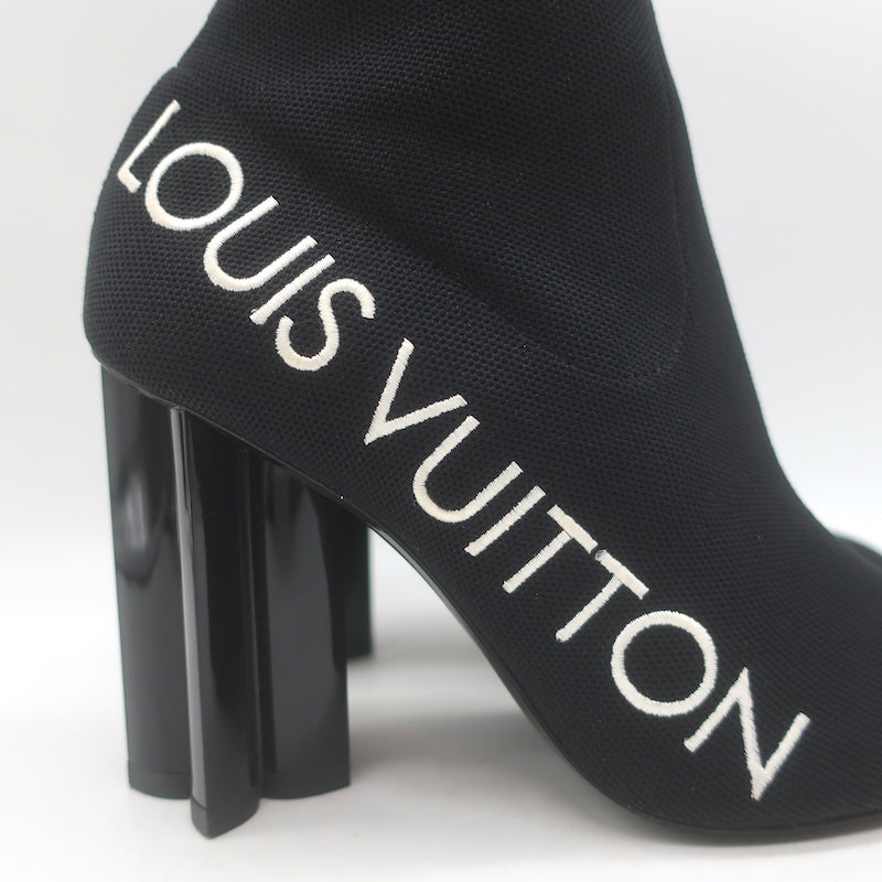 Louis Vuitton Silhouette Embroidered Sock Boots Black Stretch Knit Size 38