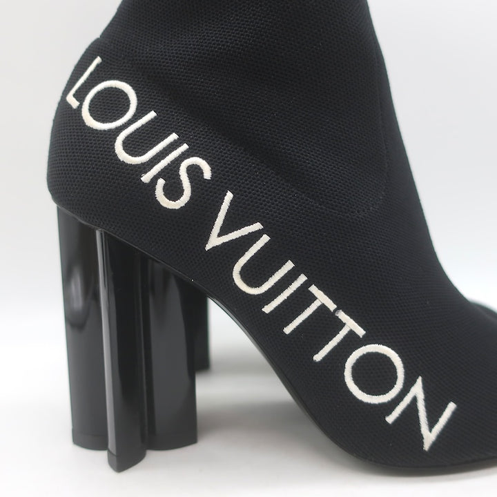 Louis Vuitton Silhouette Embroidered Sock Boots Black Stretch Knit Size 38