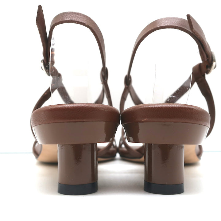 Tibi Brooks Low Heel Slingback Sandals Brown Leather Size 38