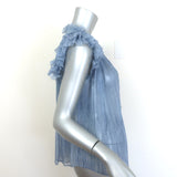 Ulla Johnson Clea Top Blue Crinkled Chiffon Size 2 Ruffled Sleeve Blouse