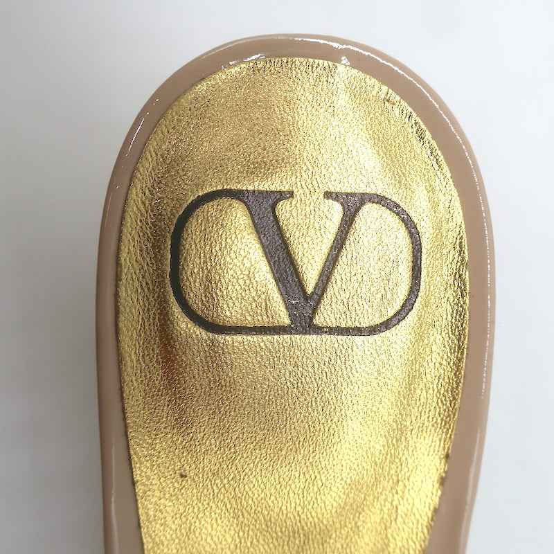 Valentino One Stud Mid-Heel Slide Sandals Nude Patent Leather Size 40.5