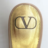 Valentino One Stud Mid-Heel Slide Sandals Nude Patent Leather Size 40.5