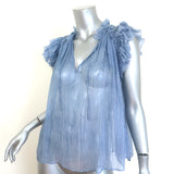 Ulla Johnson Clea Top Blue Crinkled Chiffon Size 2 Ruffled Sleeve Blouse