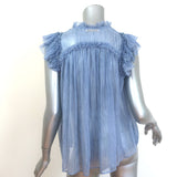 Ulla Johnson Clea Top Blue Crinkled Chiffon Size 2 Ruffled Sleeve Blouse