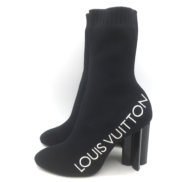 Louis Vuitton Silhouette Embroidered Sock Boots Black Stretch Knit Size 38