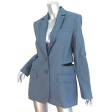 Tibi Cutout Blazer Blue Fluid Suiting Size 6 Two-Button Jacket NEW