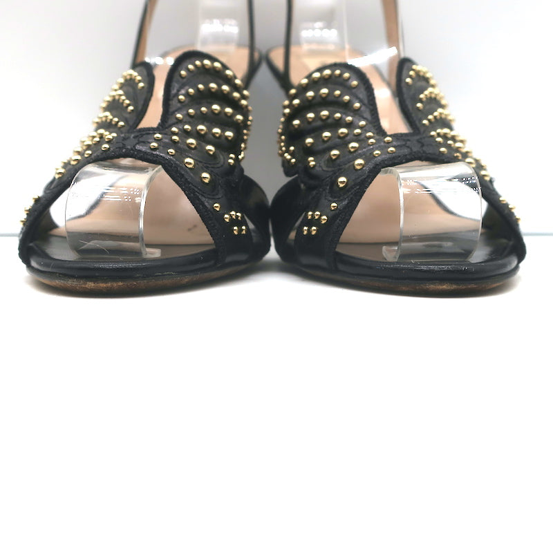 Valentino Studded Butterfly Sandals Black Leather Size 36.5 Ankle Strap Heels