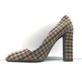 Authentic Prada houndstooth tweed square-toe pumps in brown, pre-owned and gently worn luxury heels