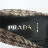 Authentic Prada houndstooth tweed square-toe pumps in brown, pre-owned and gently worn