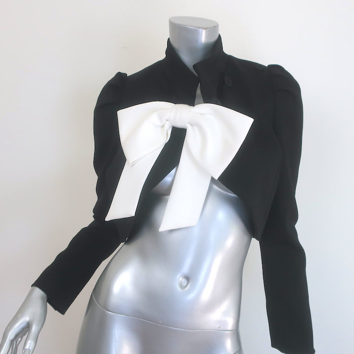 Alice + Olivia Addison Bow Collar Cropped Jacket Black/White Size Extra Small