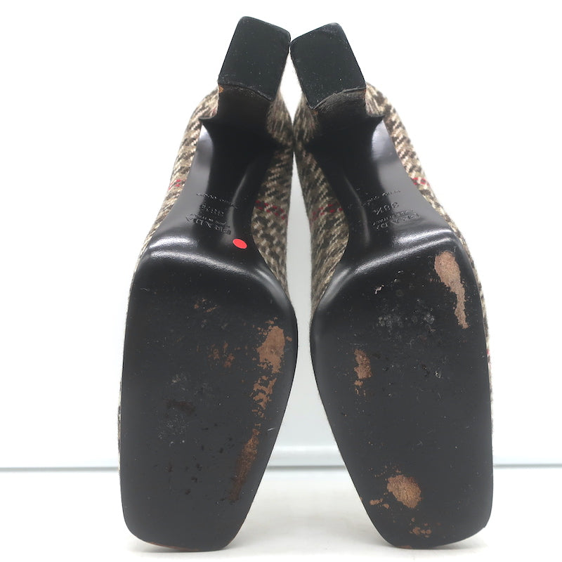 Prada houndstooth tweed square-toe pumps in brown, authentic pre-owned, EU 38.5 (gently worn)