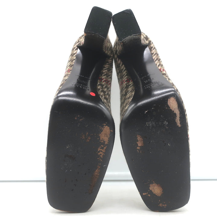 Prada houndstooth tweed square-toe pumps in brown, authentic pre-owned, EU 38.5 (gently worn)
