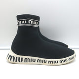 Miu Miu Logo Sock Sneakers Black Stretch Knit Size 38