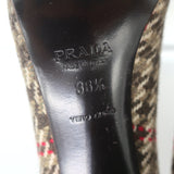 Prada houndstooth tweed square-toe pumps in brown, pre-owned and gently worn, authentic luxury EU 38.5