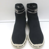 Miu Miu Logo Sock Sneakers Black Stretch Knit Size 38