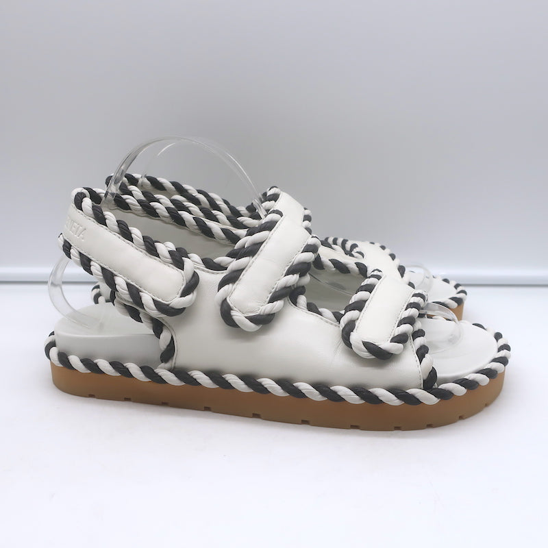 Bottega Veneta Jack two-tone dad sandals, white &amp; black leather, authentic pre-owned