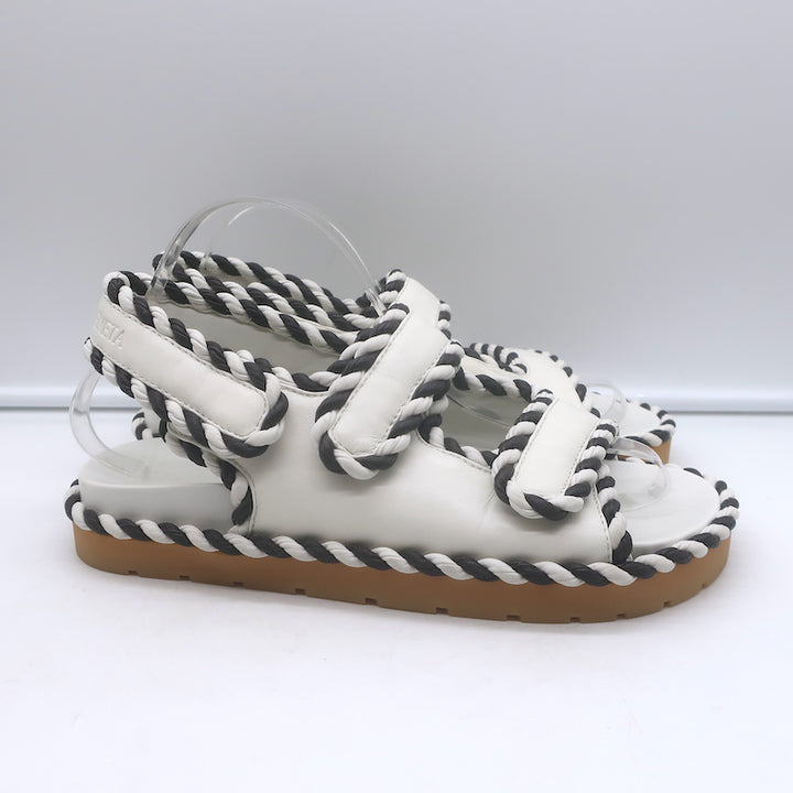 Bottega Veneta Jack two-tone dad sandals, white &amp; black leather, authentic pre-owned