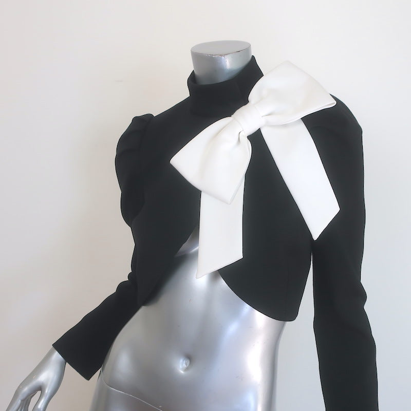 Alice + Olivia Addison Bow Collar Cropped Jacket Black/White Size Extra Small