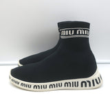 Miu Miu Logo Sock Sneakers Black Stretch Knit Size 38