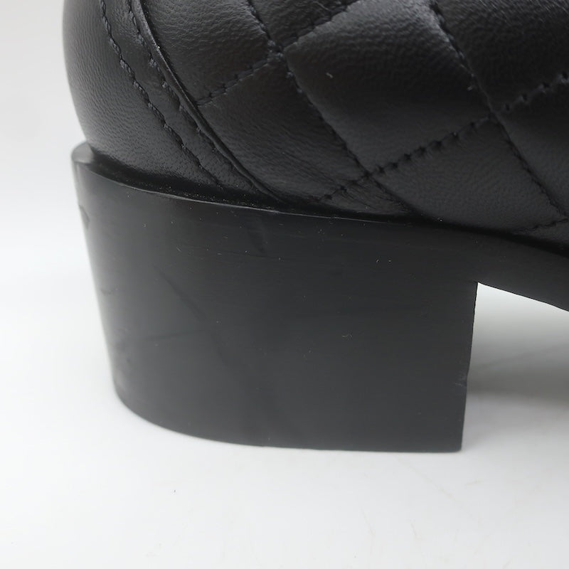 Chanel Quilted CC Heart Loafers Black Lambskin Leather Size 38.5