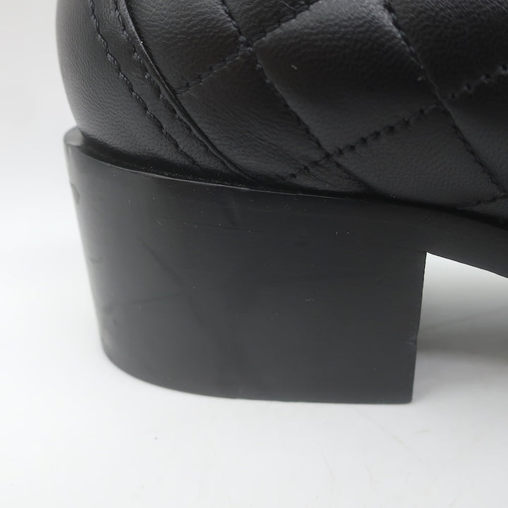 Chanel Quilted CC Heart Loafers Black Lambskin Leather Size 38.5
