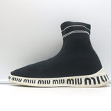 Miu Miu Logo Sock Sneakers Black Stretch Knit Size 38