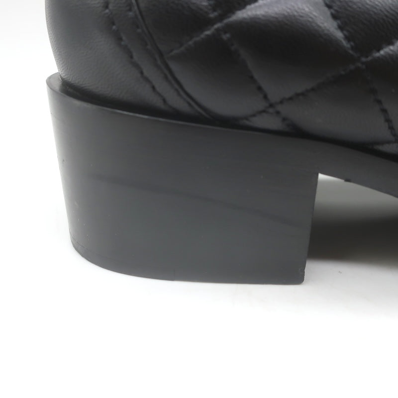 Chanel Quilted CC Heart Loafers Black Lambskin Leather Size 38.5