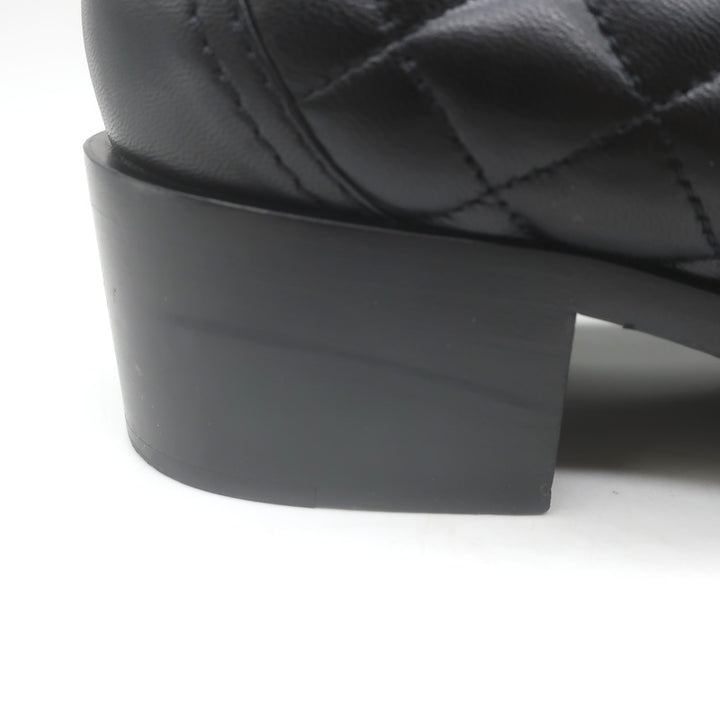 Chanel Quilted CC Heart Loafers Black Lambskin Leather Size 38.5