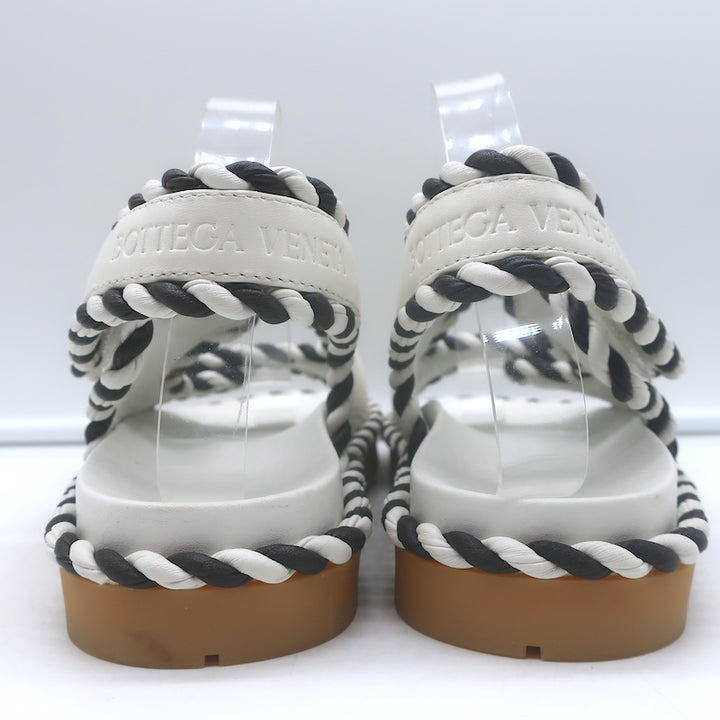 Authentic Bottega Veneta Jack two-tone dad sandals in white and black leather, pre-owned, gently worn, EU 39