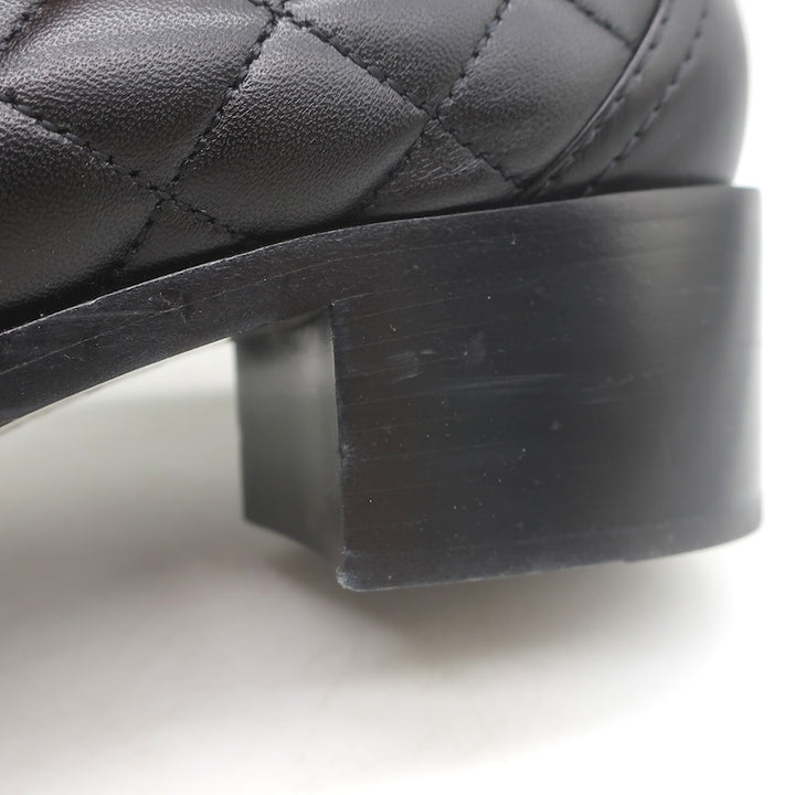 Chanel Quilted CC Heart Loafers Black Lambskin Leather Size 38.5
