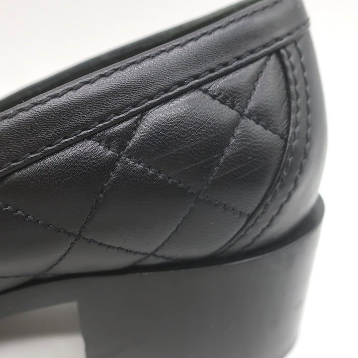 Chanel Quilted CC Heart Loafers Black Lambskin Leather Size 38.5