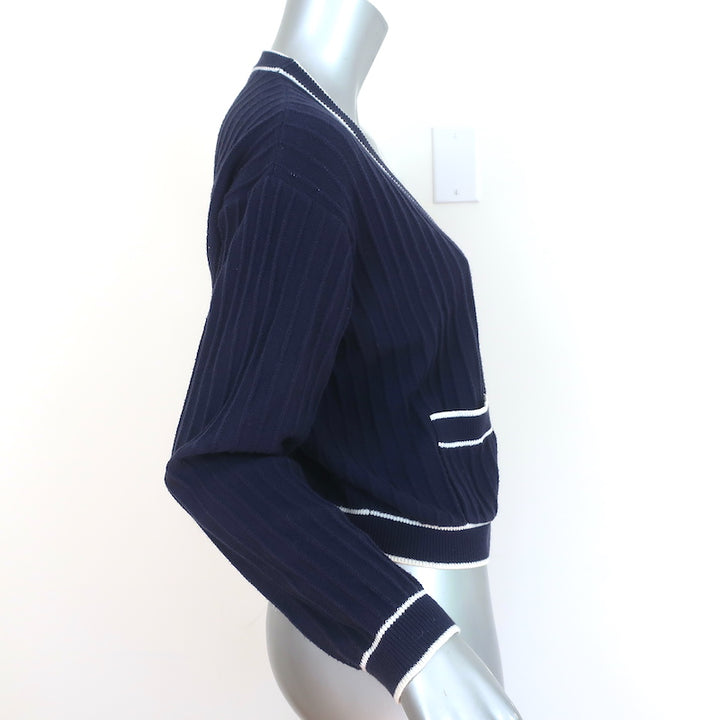THE GREAT The Athletic Cardigan Navy Ribbed Knit Size 1 V-Neck Sweater