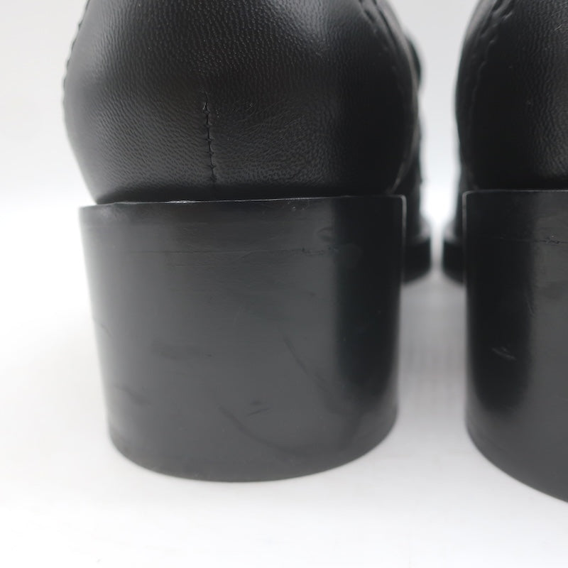 Chanel Quilted CC Heart Loafers Black Lambskin Leather Size 38.5
