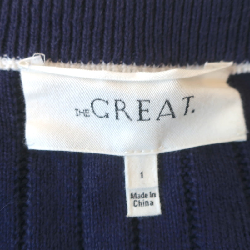 THE GREAT The Athletic Cardigan Navy Ribbed Knit Size 1 V-Neck Sweater