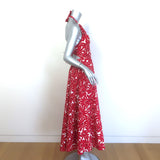 Prada Floral Print Tie-Back Midi Halter Dress Red/White Cotton Poplin Size 38