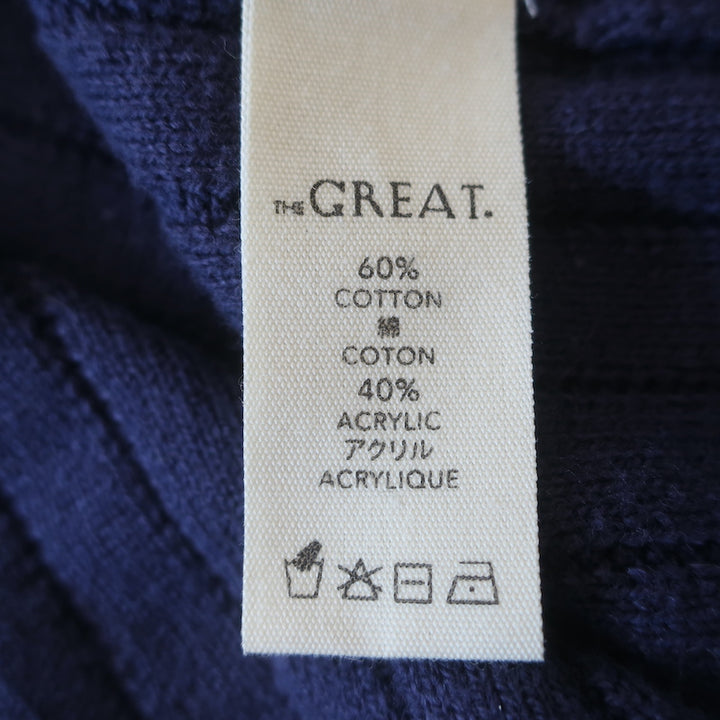 THE GREAT The Athletic Cardigan Navy Ribbed Knit Size 1 V-Neck Sweater