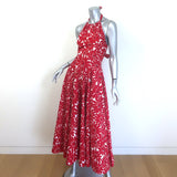 Prada Floral Print Tie-Back Midi Halter Dress Red/White Cotton Poplin Size 38