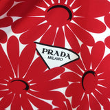 Prada Floral Print Tie-Back Midi Halter Dress Red/White Cotton Poplin Size 38