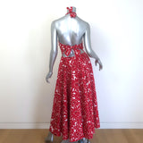 Prada Floral Print Tie-Back Midi Halter Dress Red/White Cotton Poplin Size 38