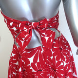 Prada Floral Print Tie-Back Midi Halter Dress Red/White Cotton Poplin Size 38
