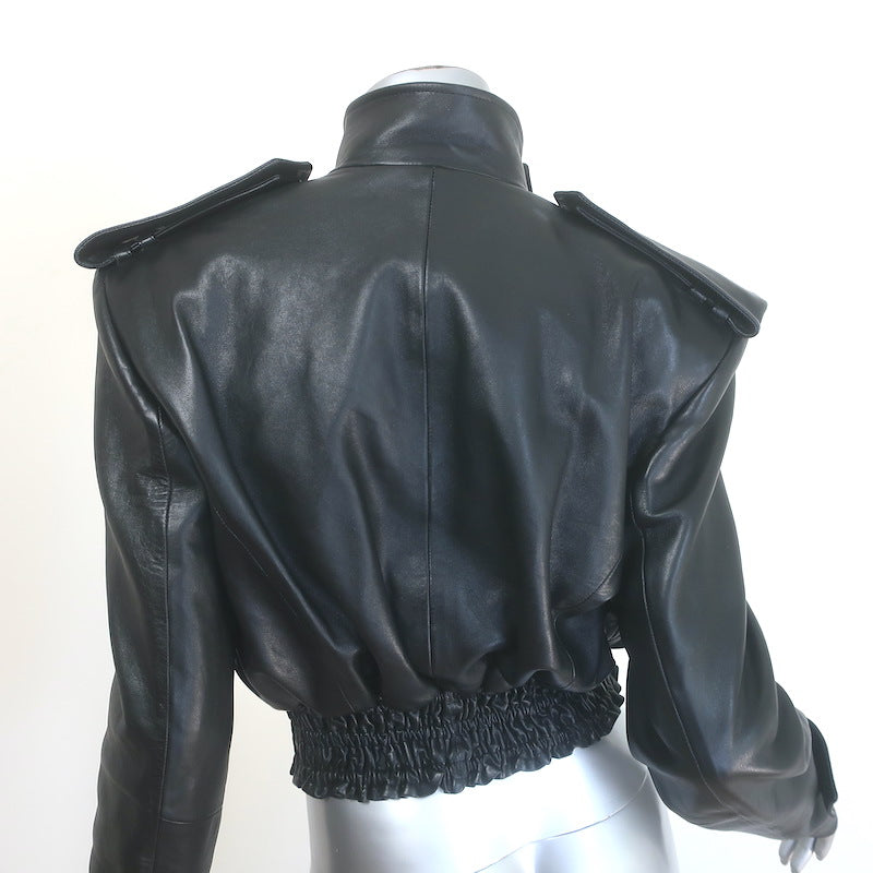 The Mannei Arezzo Cropped Leather Jacket Black Size 34