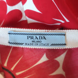 Prada Floral Print Tie-Back Midi Halter Dress Red/White Cotton Poplin Size 38